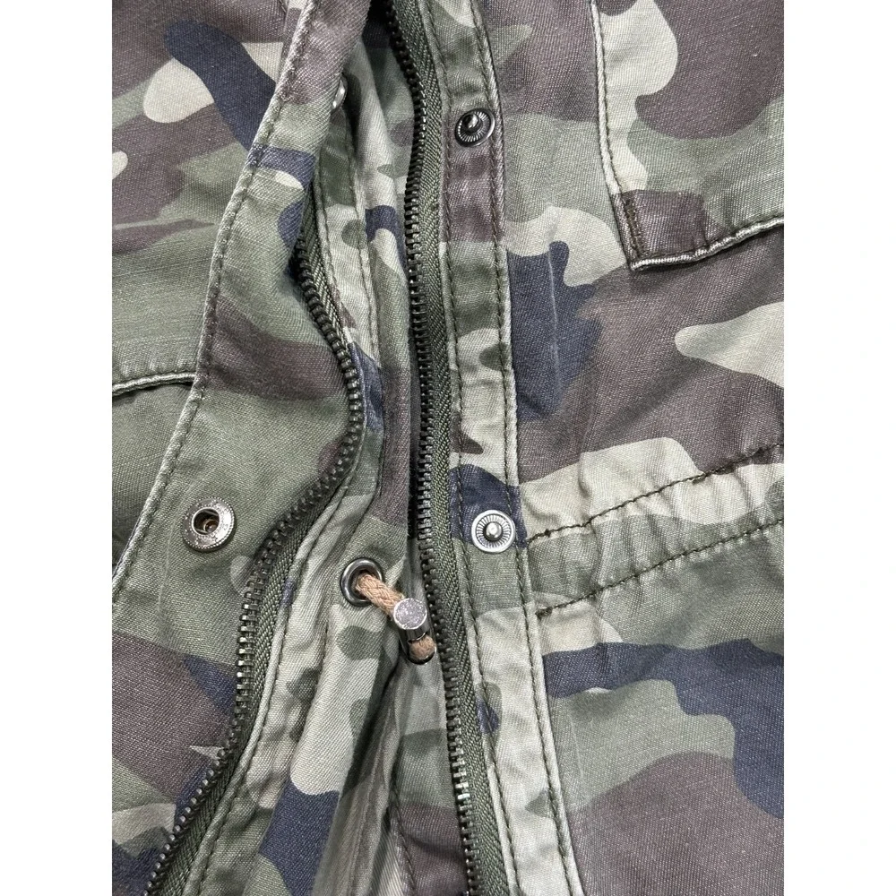 Blue Rain Camo Utility Jacket Women's Small Military Cargo Full Zip Drawstring